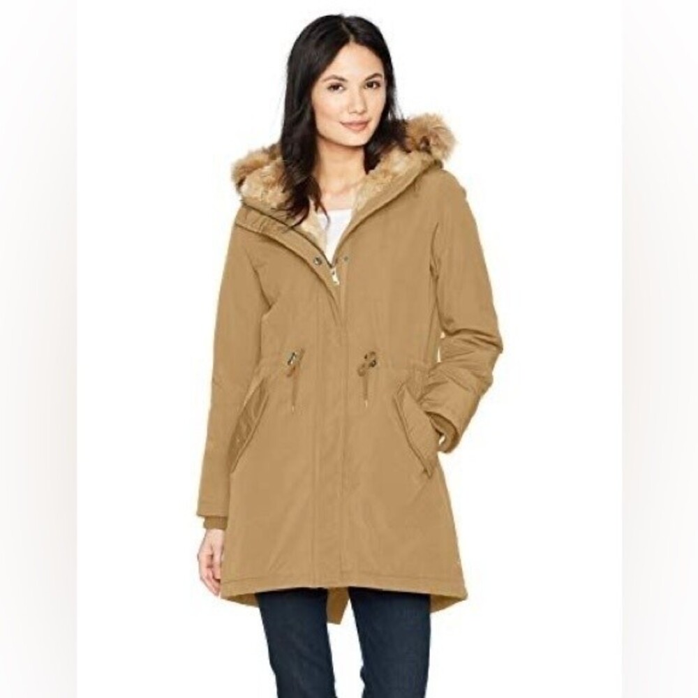 Levi's Faux Fur Lined Hooded Parka Jacket in Tan S NWOT